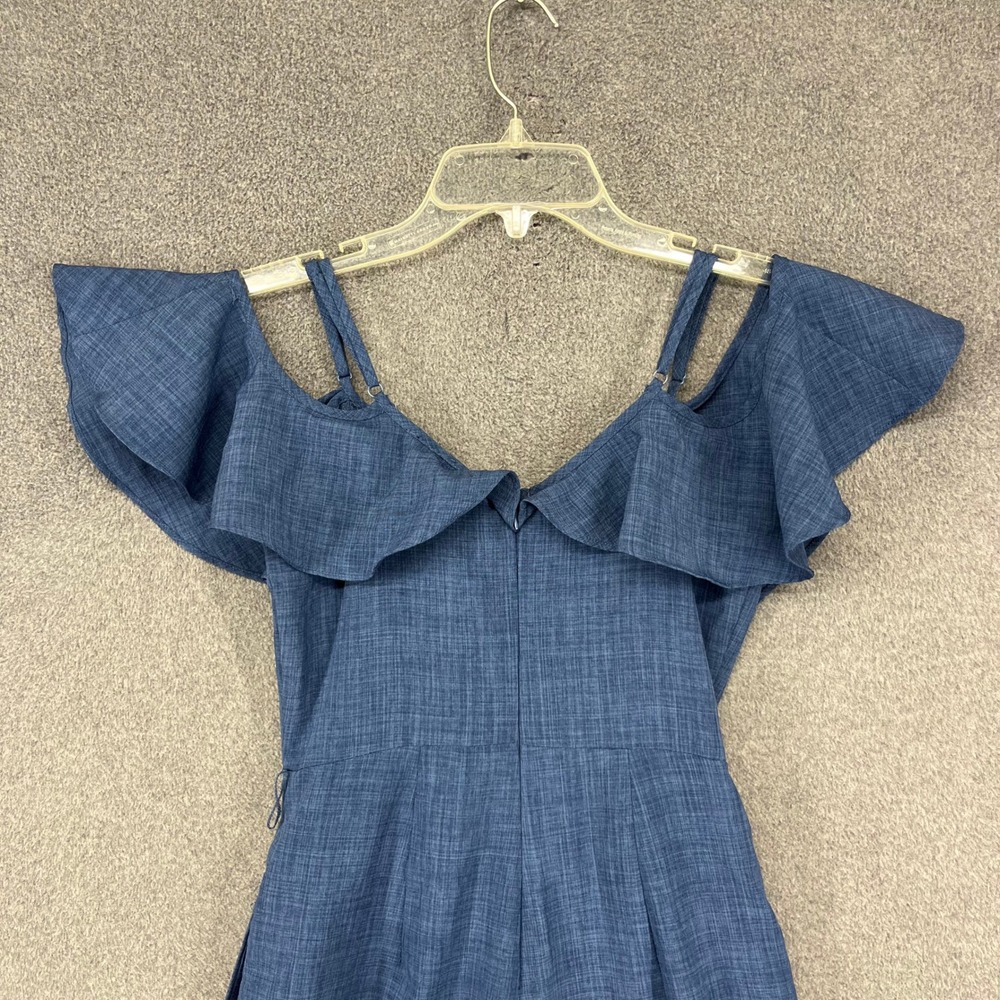 Lulus Ruffle Wide Leg Jumpsuit Women XS Blue crop Surplice Cold Shoulder Culotte - Picture 12 of 15